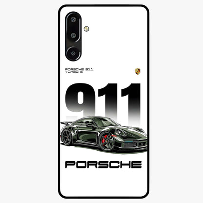 911 Turbo Dominance Glass Case showing clean flat back view with bold 911 sports car artwork and glossy glass finish.