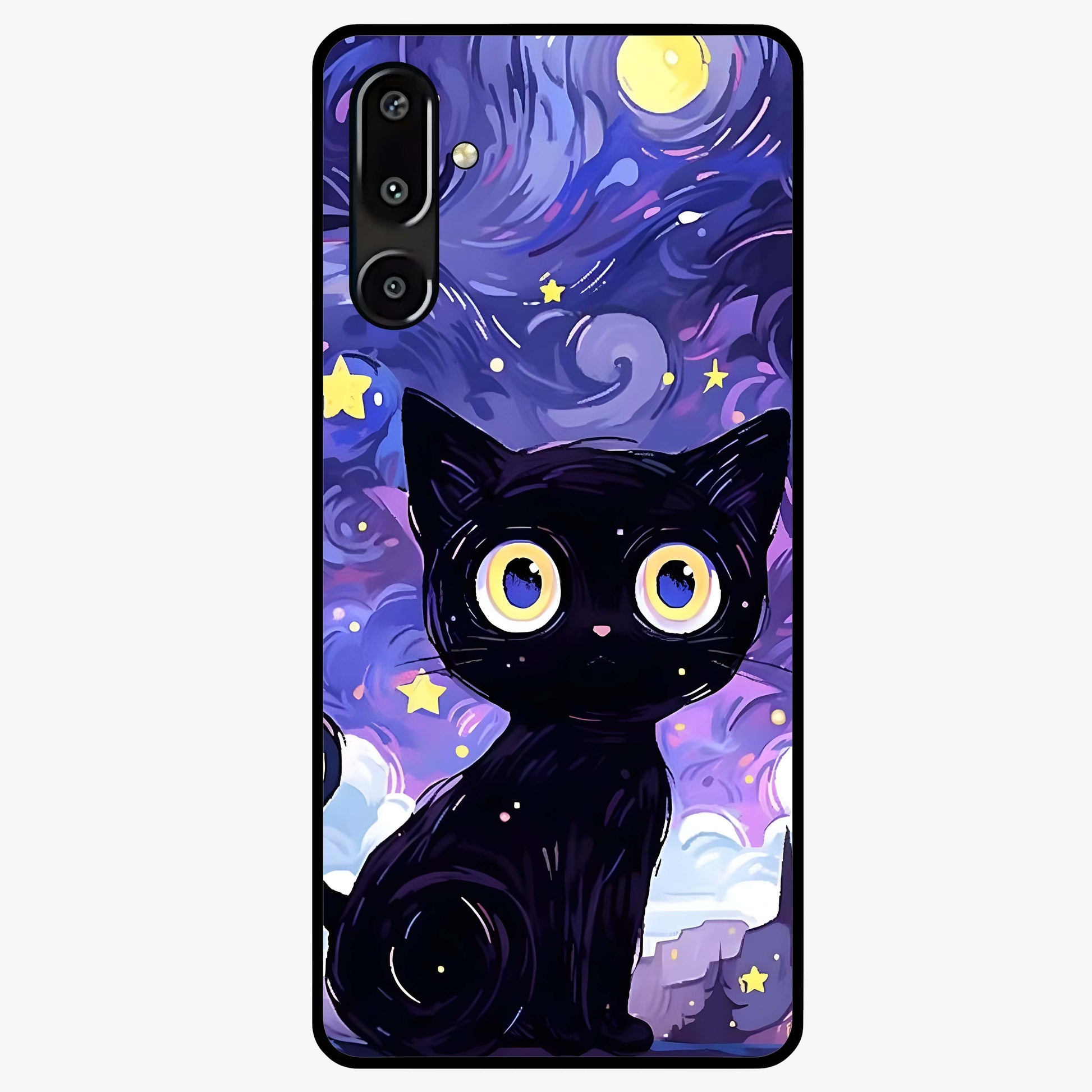 Abstract Cat Art Glass Case showing flat back view with artistic cat illustration and glossy glass finish.
