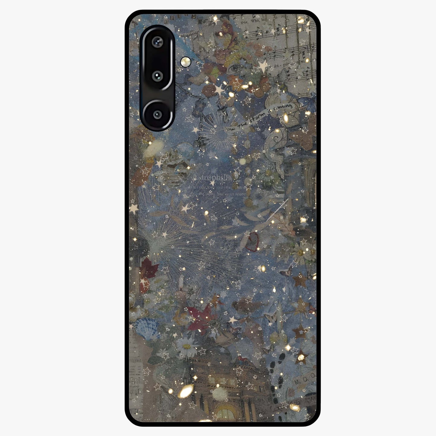 Aesthetic Astrolophia Glass Case showing flat back view with dreamy aesthetic design and glossy glass finish.