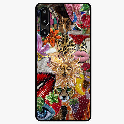 Beaded Fashion Jungle Glass Case showing flat back view with vibrant jungle inspired bead artwork and glossy glass finish.