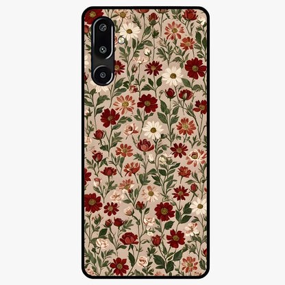 Biege Flower With Leaf Glass Case showing flat back view with soft beige floral artwork and glossy glass finish.
