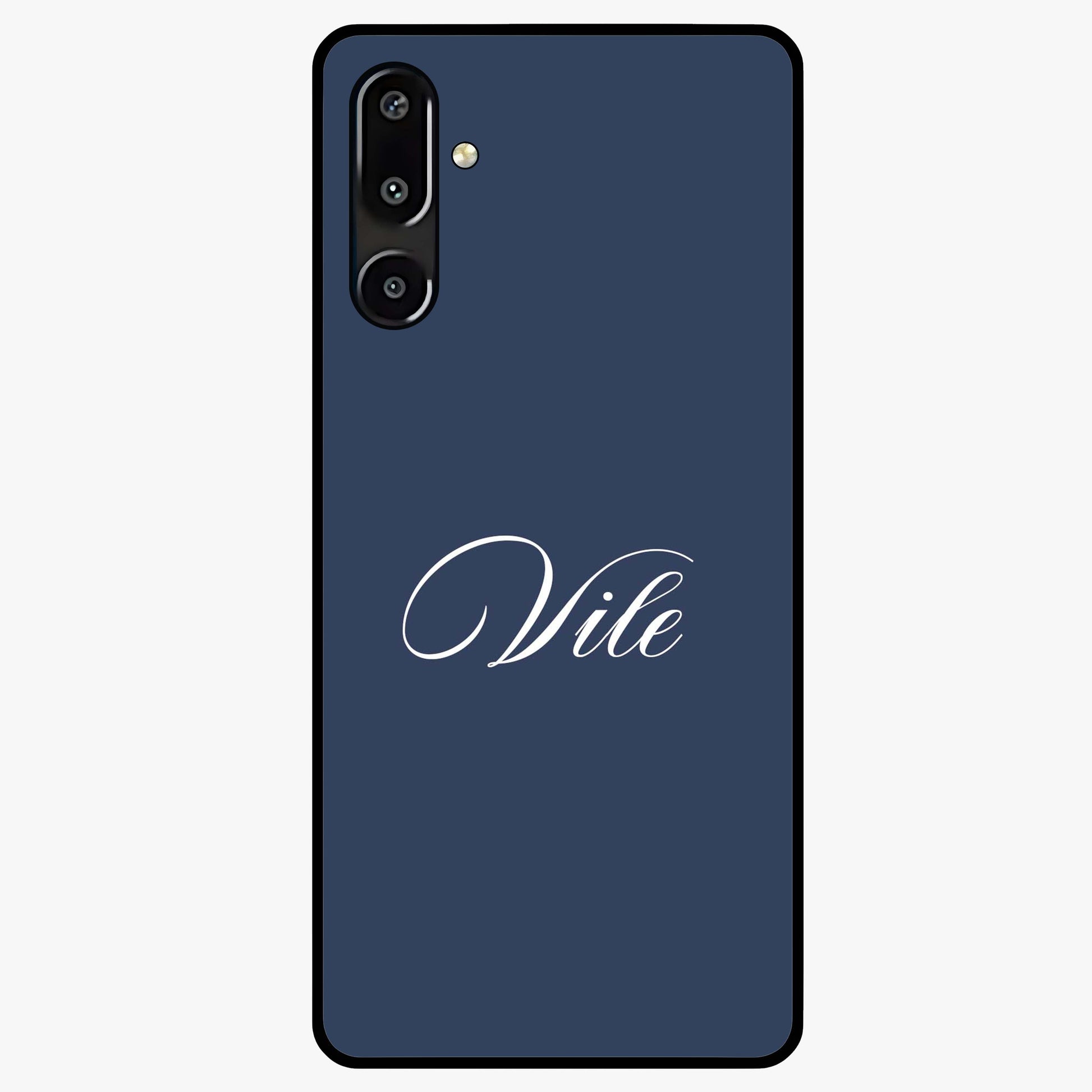 Blue Background Personalized Custom Name Glass Case showing flat back view with minimal blue background and custom name design.