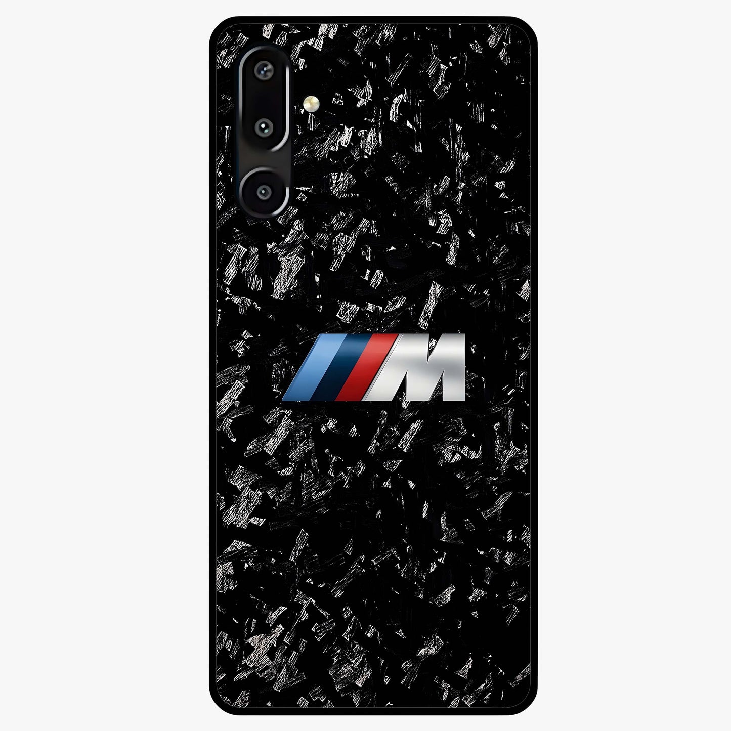 Carbon Speed Mark Glass Case showing flat back view with sporty carbon pattern artwork and glossy glass finish.