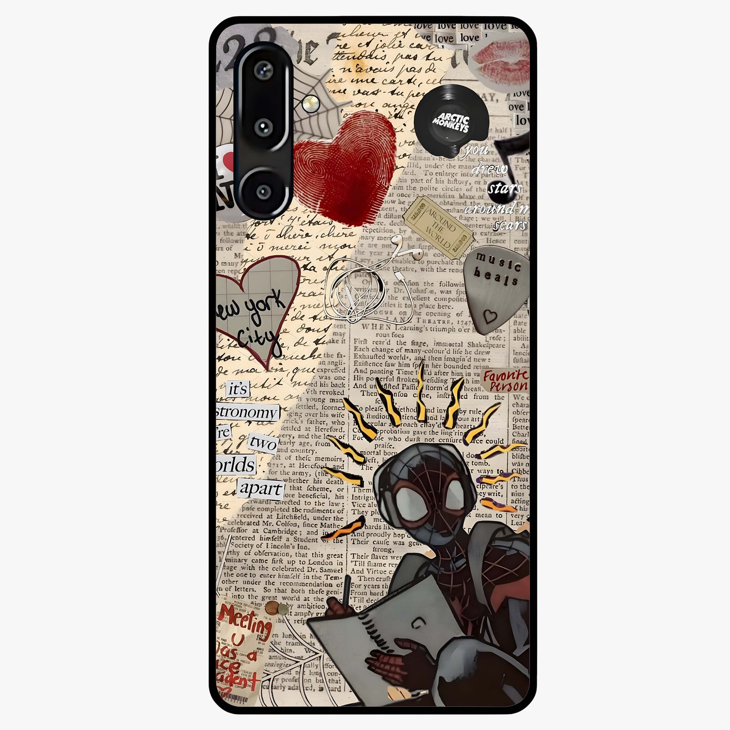 City Dream Sketch Glass Case showing flat back view with artistic city skyline sketch artwork and glossy glass finish.