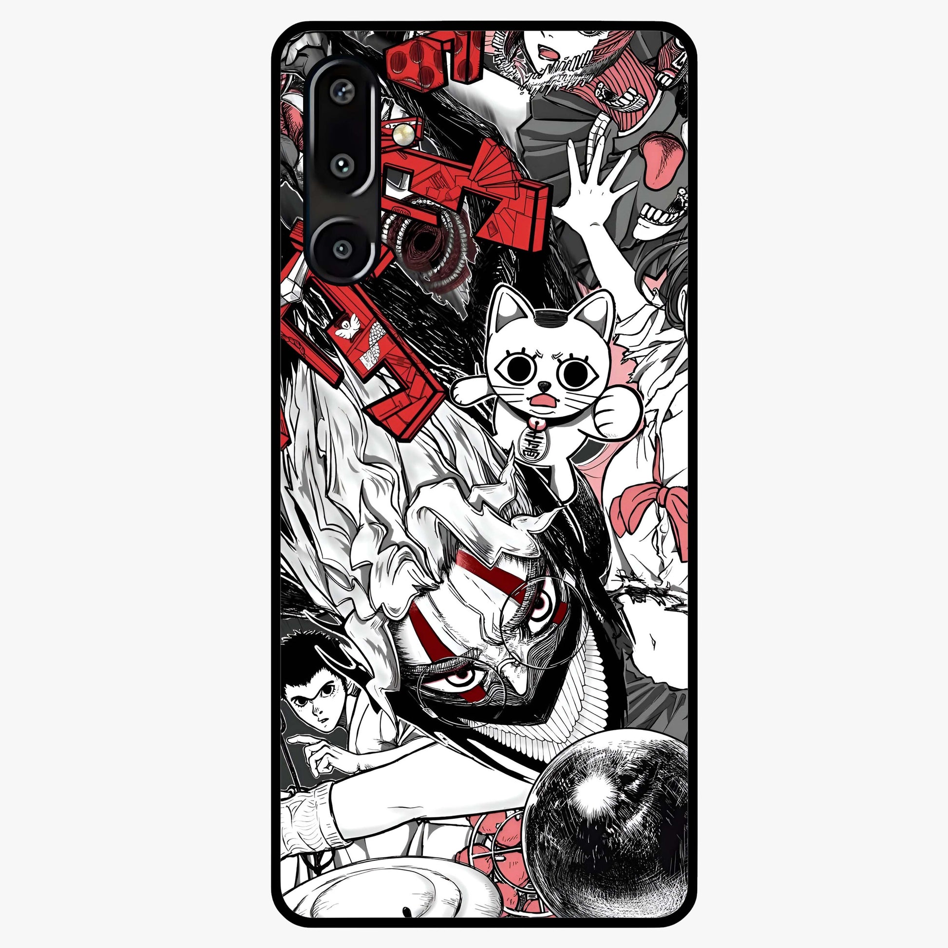 Crimson Chaos Panel Glass Case showing flat back view with bold crimson abstract artwork and glossy glass finish.