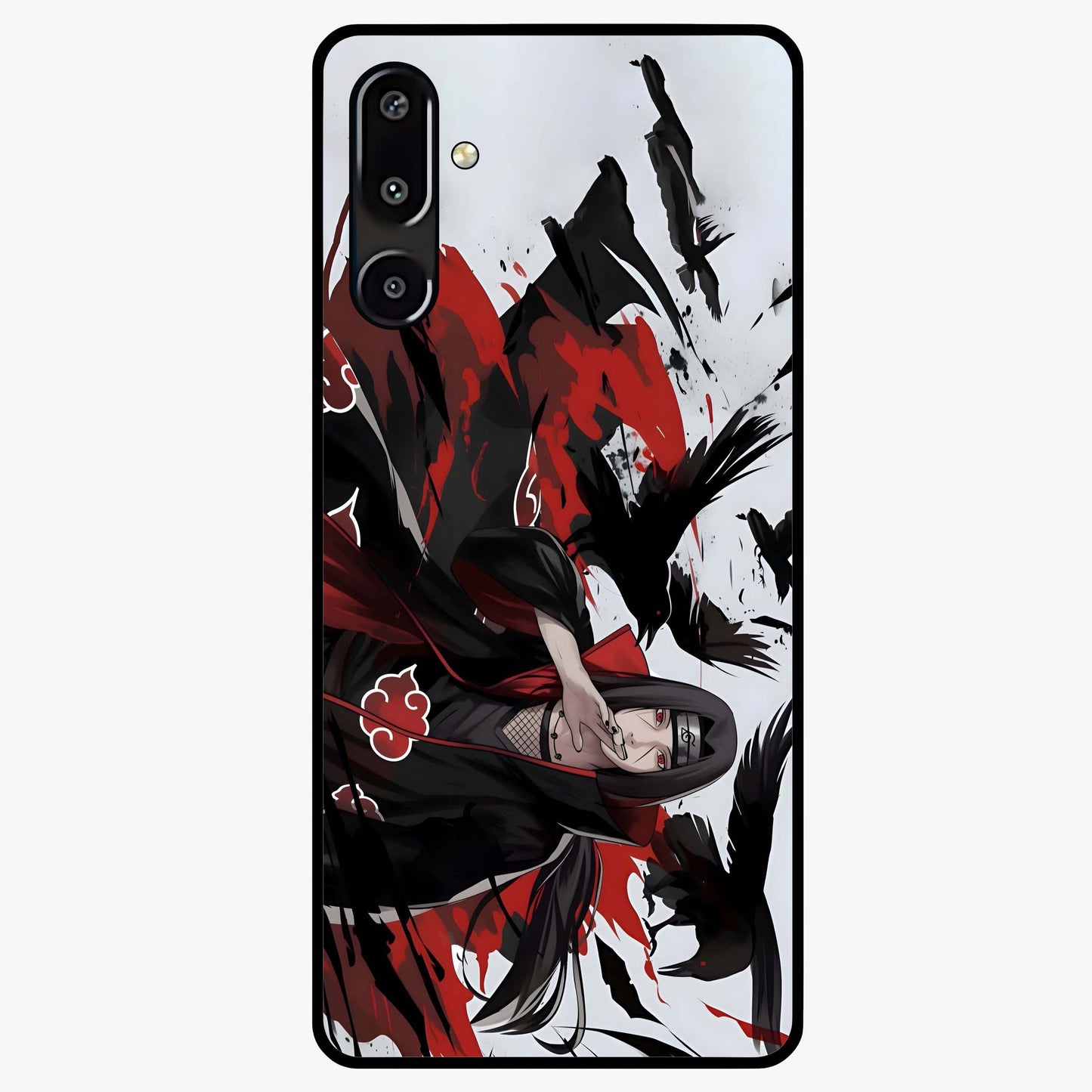 Crimson Crow Illusion Glass Case showing flat back view with artistic crow illusion artwork and glossy glass finish.