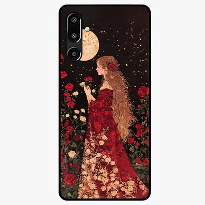 Crimson Dreams Glass Case showing flat back view with dreamy crimson artwork and glossy glass finish.