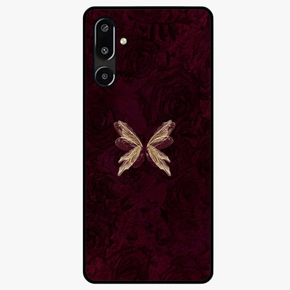 Crimson Fade Butterfly Glass Case showing flat back view with fading butterfly artwork and glossy glass finish.
