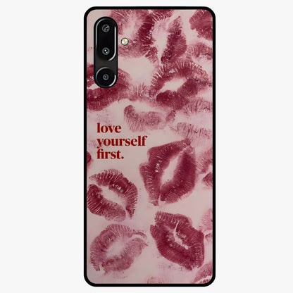 Crimson Kiss Love Glass Case showing flat back view with romantic crimson themed artwork and glossy glass finish.