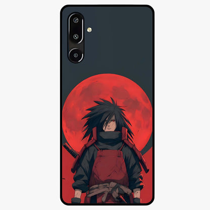 Crimson Moon Warlord Glass Case showing flat back view with mystical moon warrior artwork and glossy glass finish.