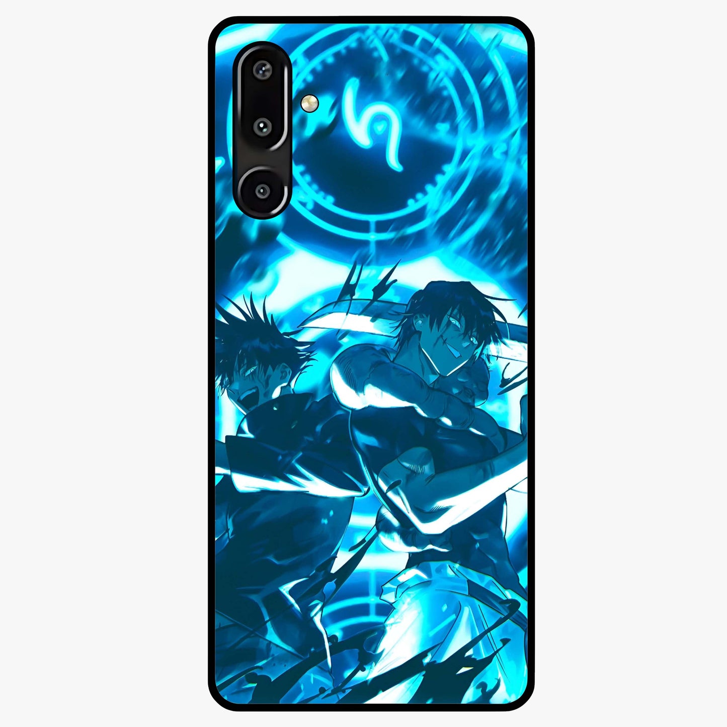 Cursed Energy Clash Glass Case showing flat back view with intense cursed energy artwork and glossy glass finish.