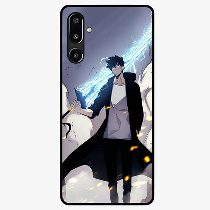 Dark Lightning Anime Warrior Glass Case showing flat back view with intense anime warrior artwork and glossy glass finish.