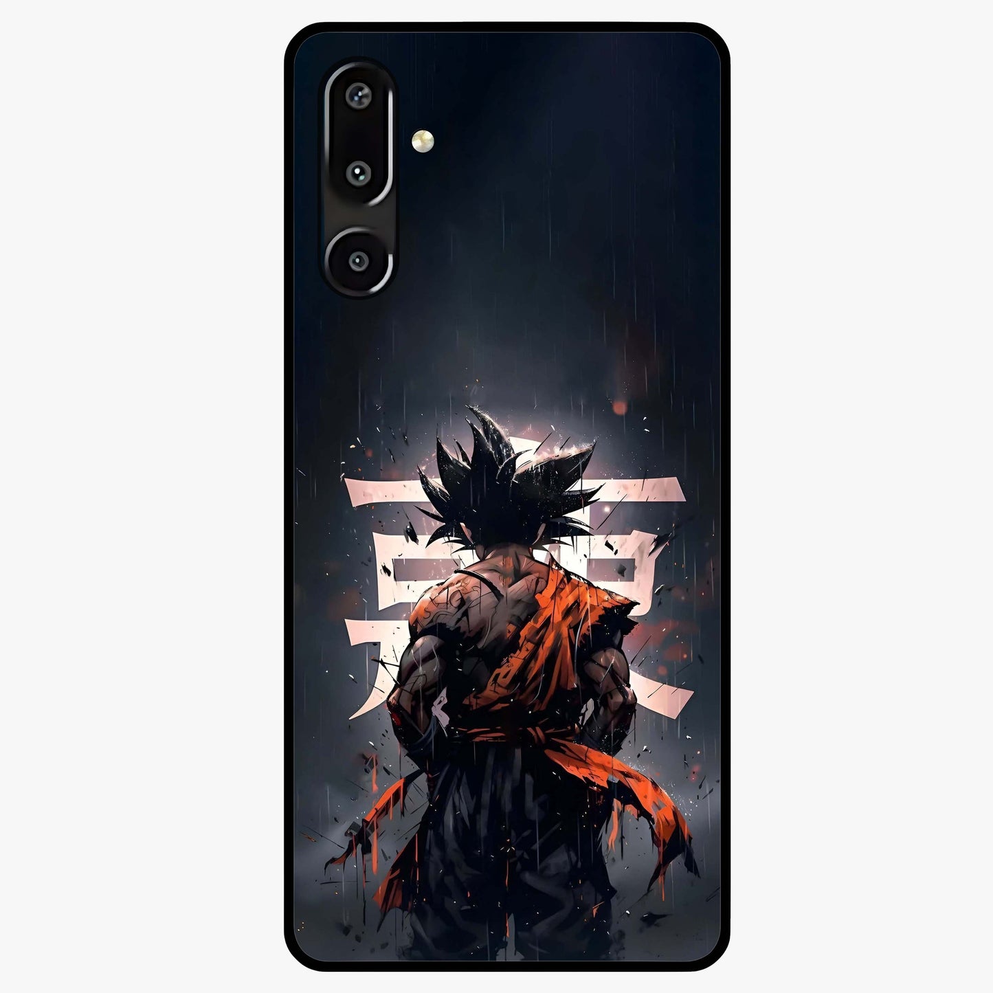 Dark Warrior In Rain Glass Case showing flat back view with warrior artwork in rainy atmosphere and glossy glass finish.