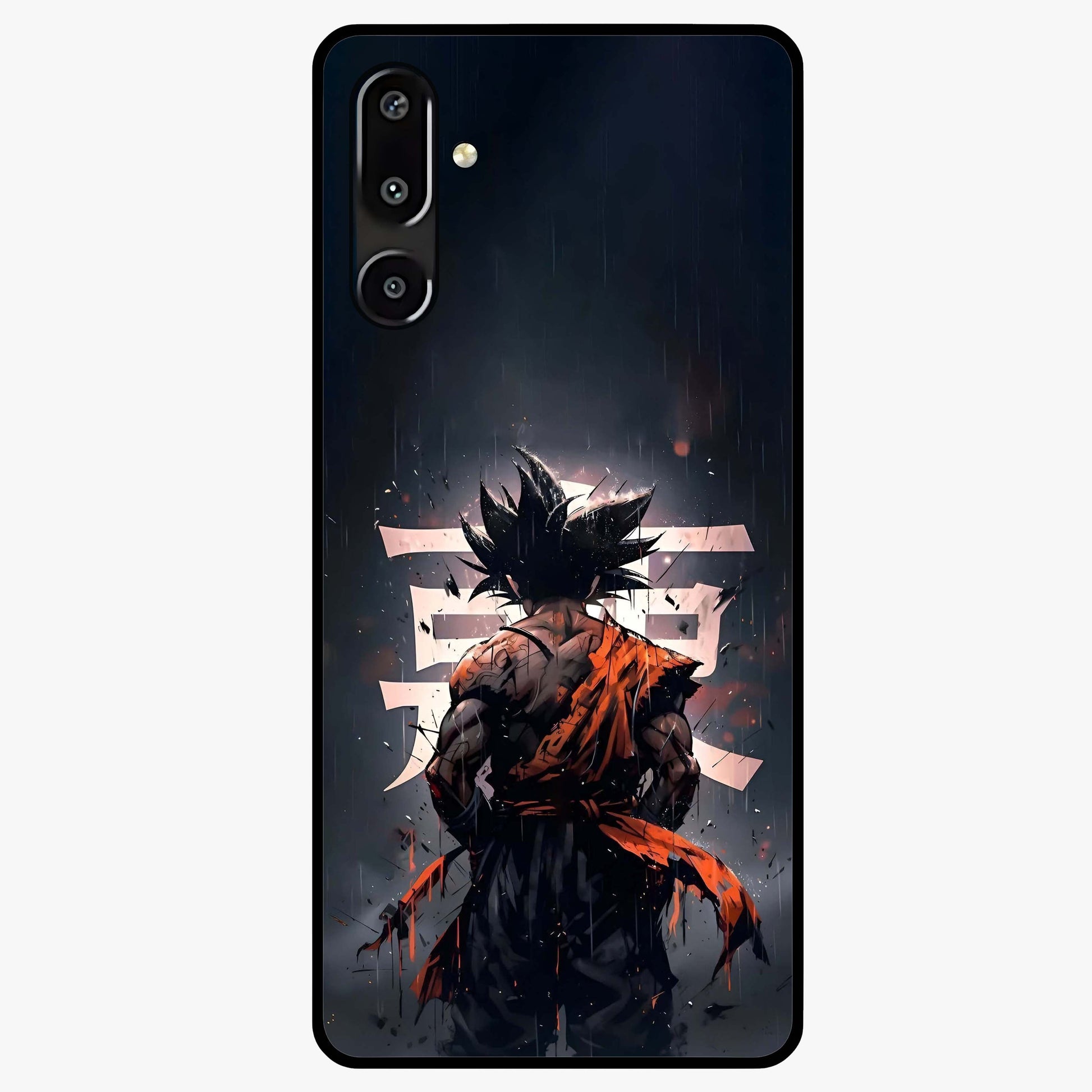 Dark Warrior In Rain Glass Case showing flat back view with warrior artwork in rainy atmosphere and glossy glass finish.
