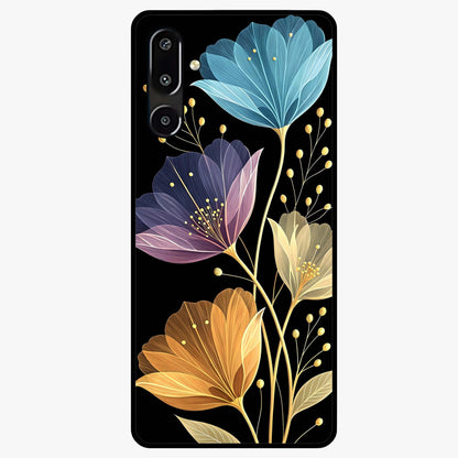 Delicate Multicolor Flowers Glass Case showing flat back view with vibrant floral artwork and glossy glass finish.