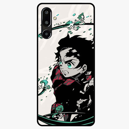 Demon Slayer Glass Case showing flat back view with bold anime inspired artwork and glossy glass finish.