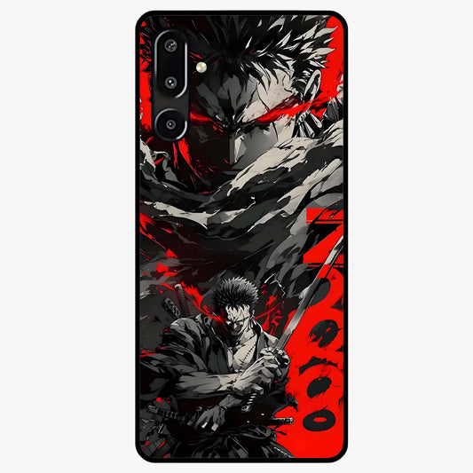 Demon Sword Resolve Glass Case showing flat back view with fierce sword warrior artwork and glossy glass finish.