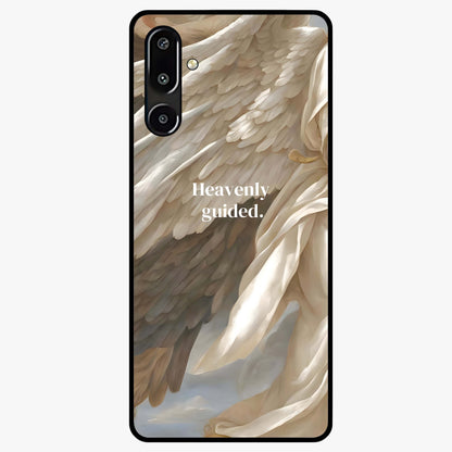 Divine Winged Grace Glass Case showing flat back view with elegant wing inspired artwork and glossy glass finish.