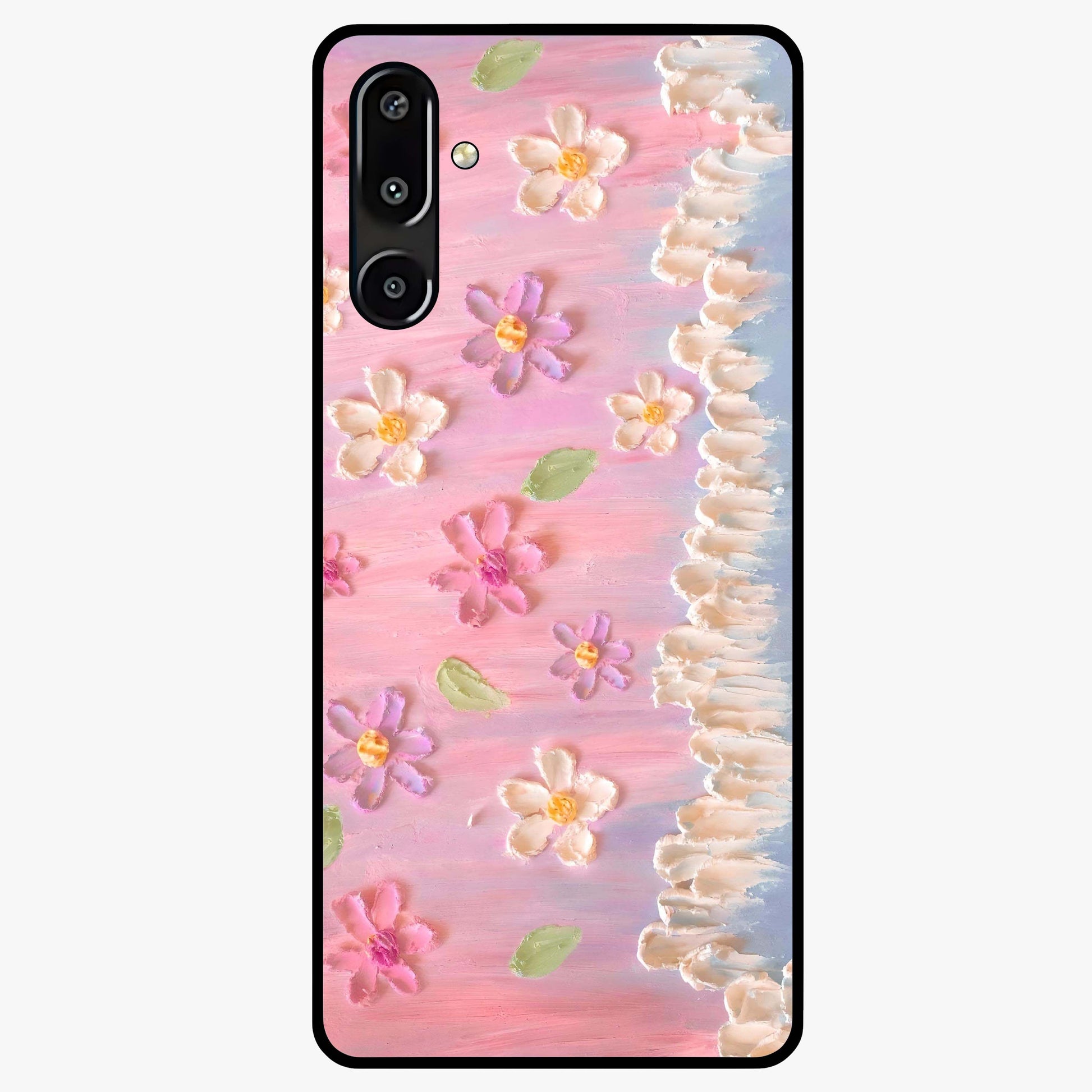 Dreamy Painted Garden Glass Case showing flat back view with artistic painted floral garden artwork and glossy glass finish.