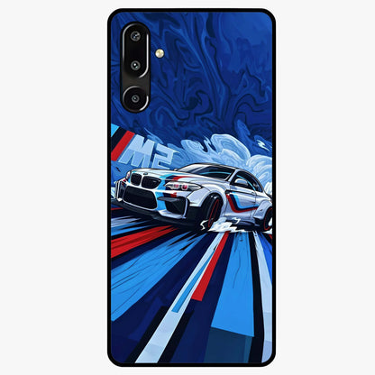 Drift Power Rush Glass Case showing flat back view with dynamic racing inspired artwork and glossy glass finish.
