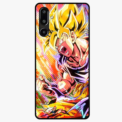 Firing Goku Glass Case showing flat back view with powerful anime inspired artwork and glossy glass finish.