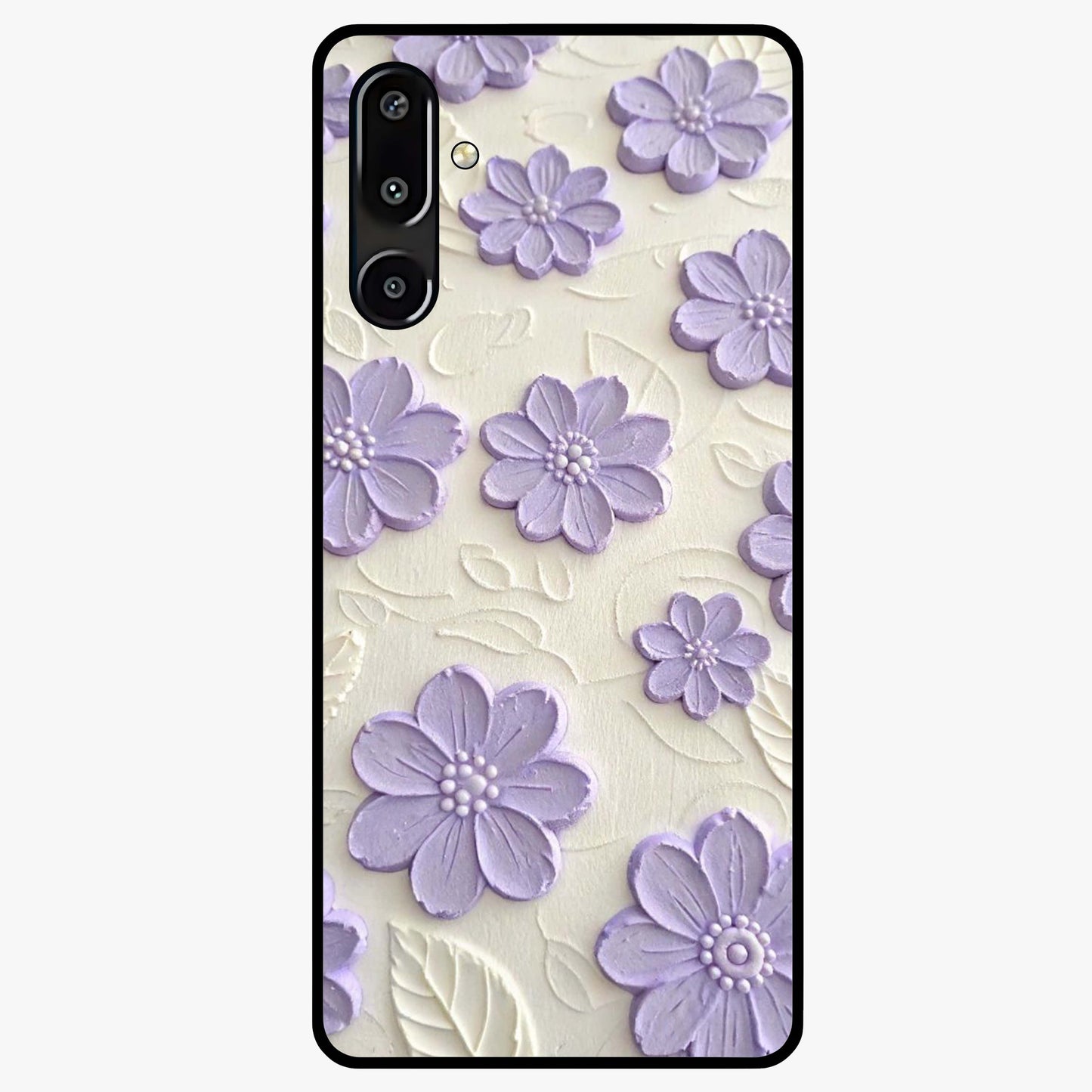 Floral Wall Art With Purple Flowers Glass Case showing flat back view with purple flower artwork and glossy glass finish.