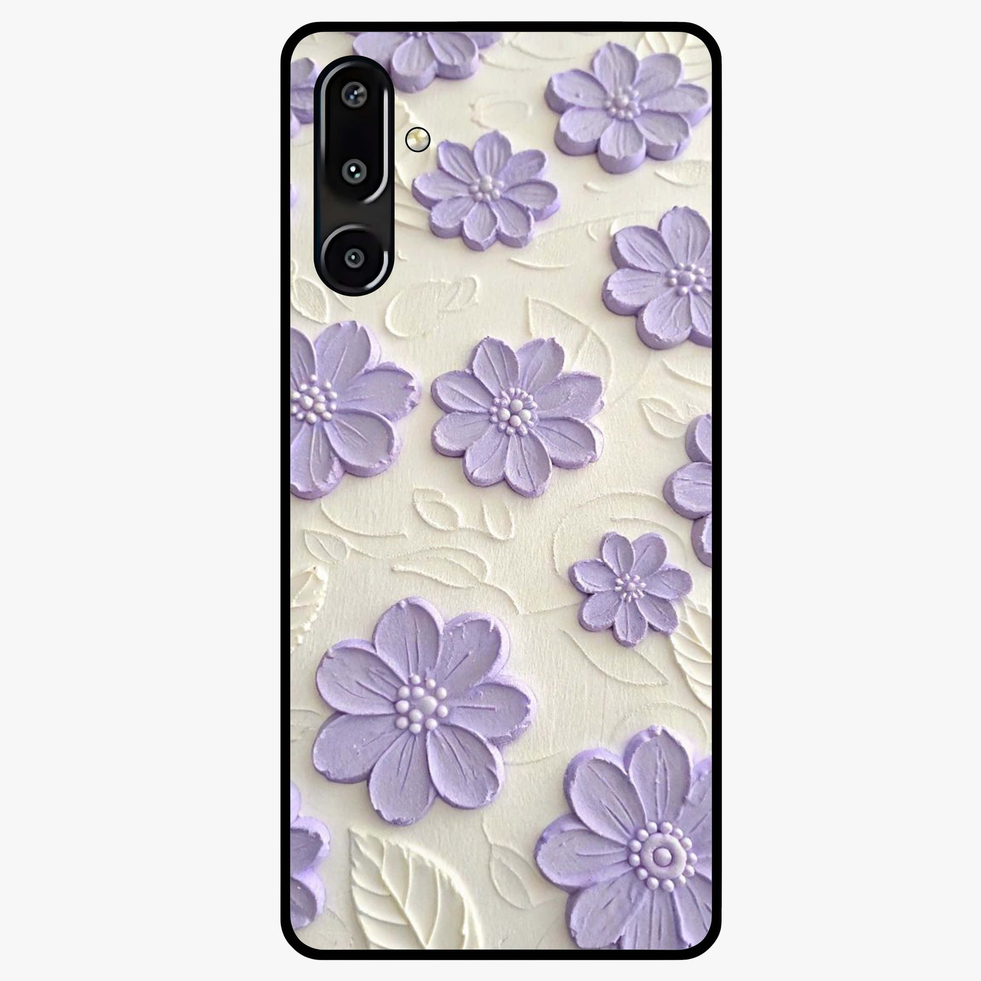 Floral Wall Art With Purple Flowers Glass Case showing flat back view with purple flower artwork and glossy glass finish.