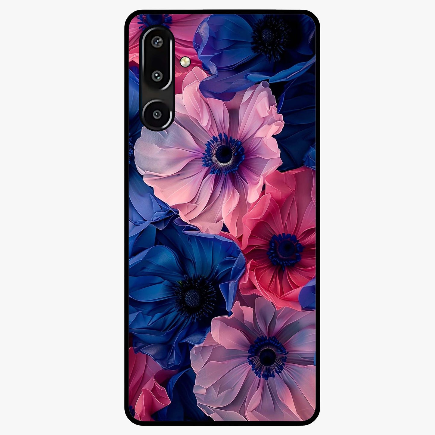 Flower Paper Art Pattern Glass Case showing flat back view with paper cut style floral artwork and glossy glass finish.
