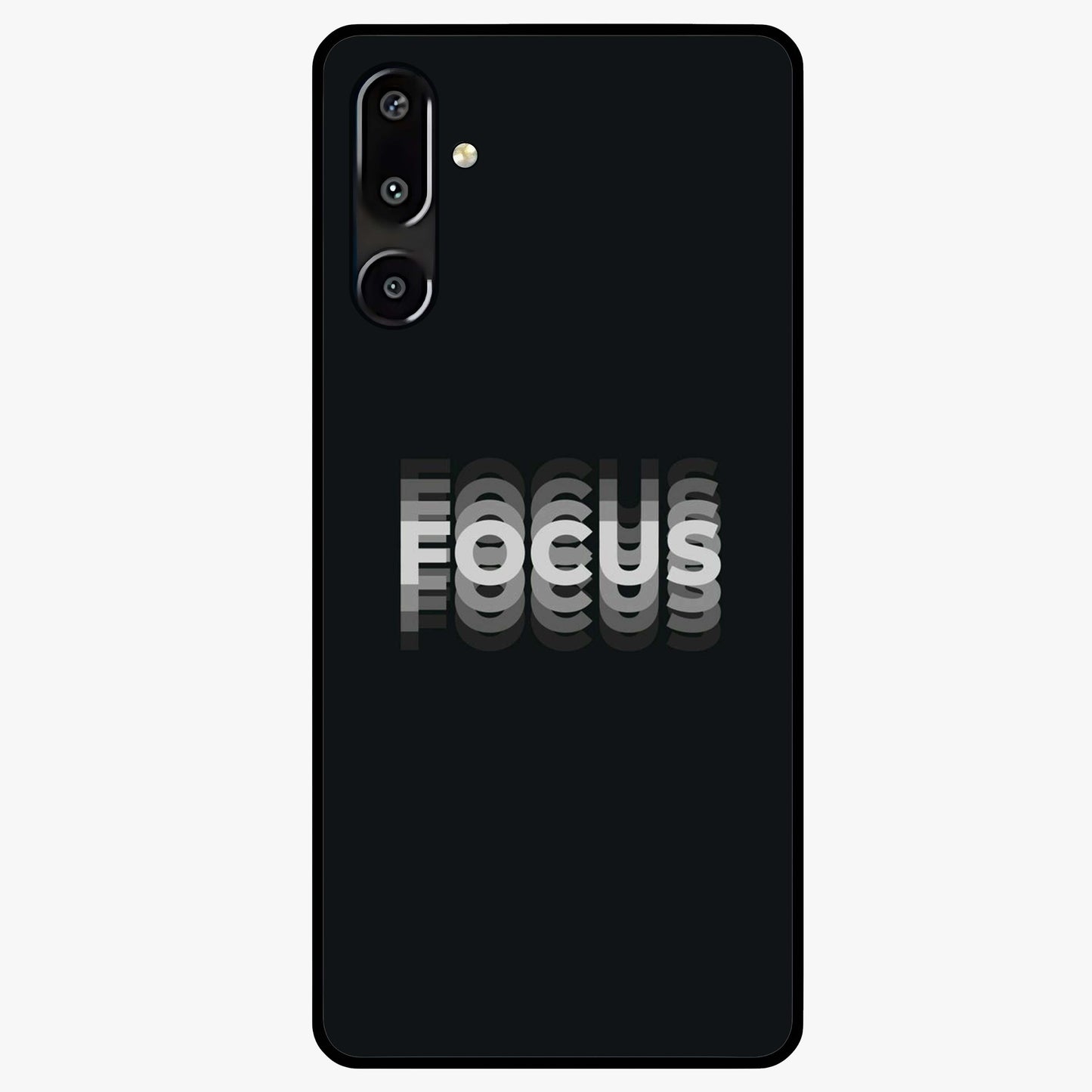 Focus Mode On Glass Case showing flat back view with bold motivational typography design and glossy glass finish.