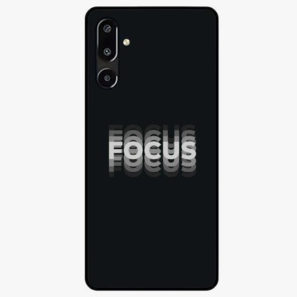 Focus Mode On Glass Case showing flat back view with bold motivational typography design and glossy glass finish.