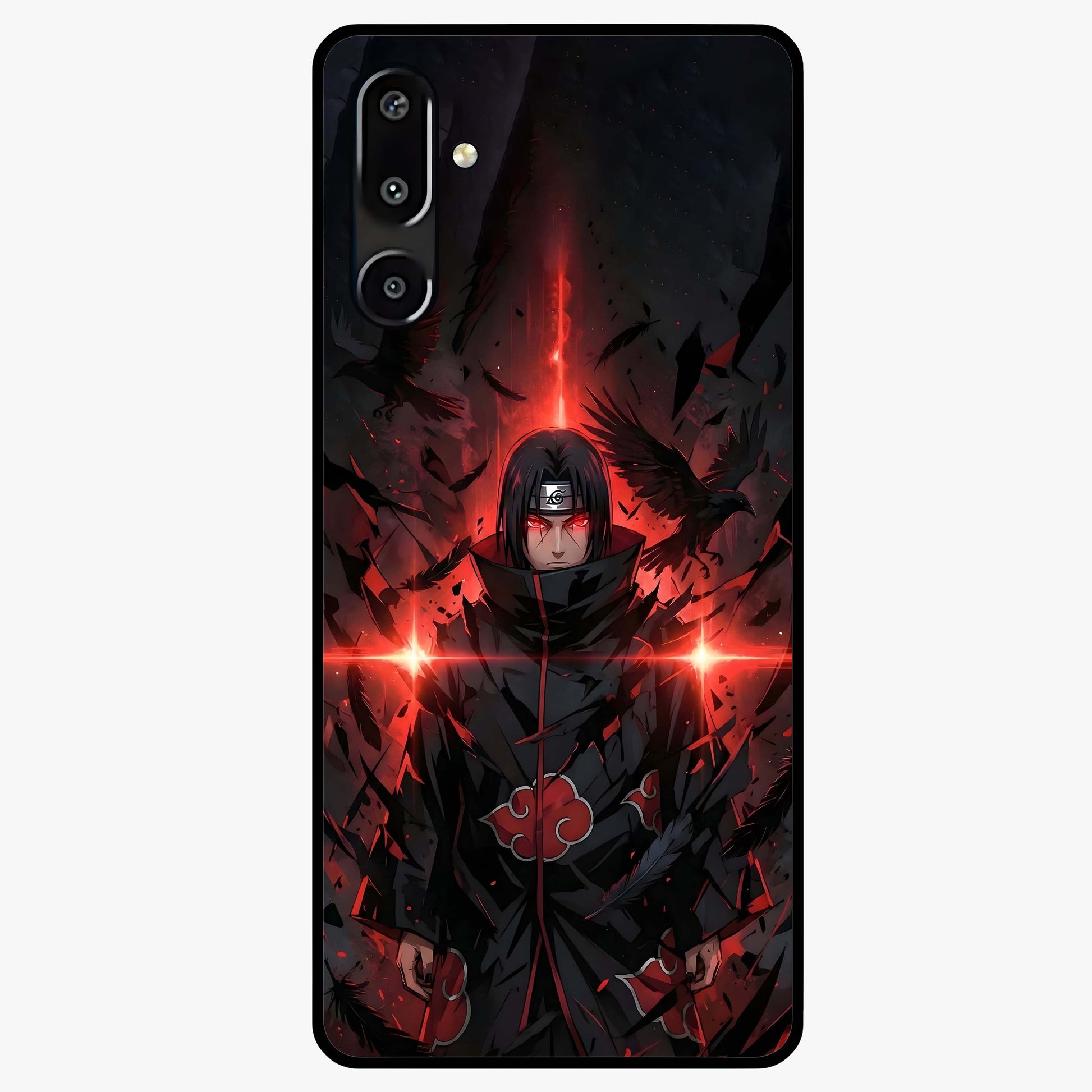 Focused Blade Discipline Glass Case showing flat back view with warrior sword themed artwork and glossy glass finish.