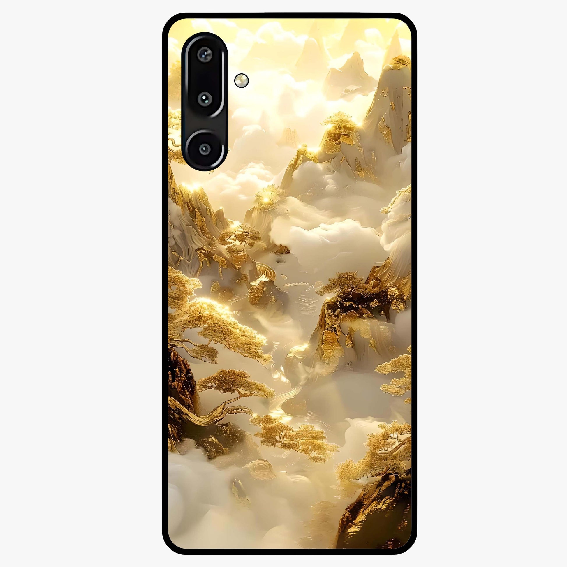 Gates Of Illumination Glass Case showing flat back view with mystical illuminated gate artwork and glossy glass finish.