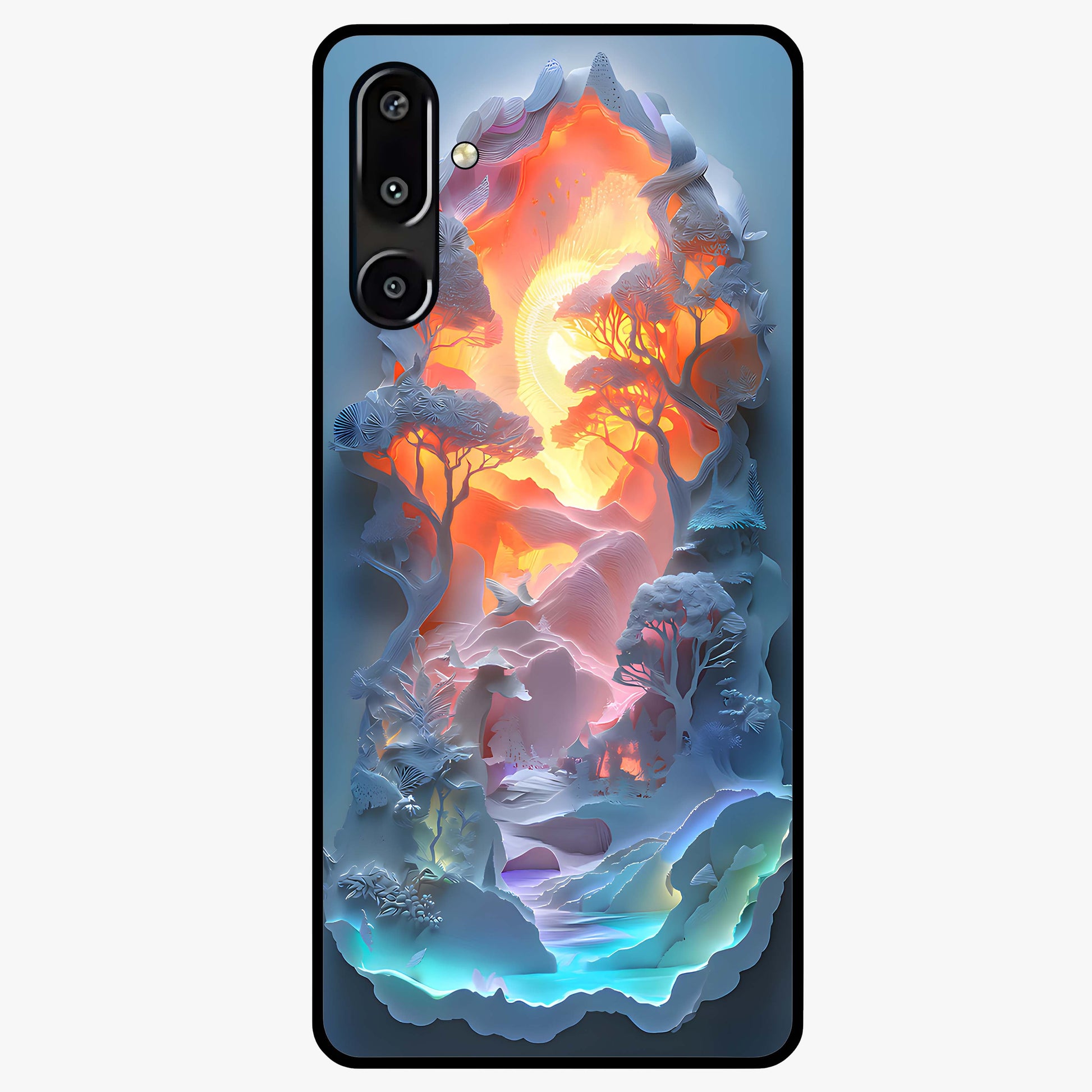 Glow Forest Portal Glass Case showing flat back view with glowing forest portal artwork and glossy glass finish.