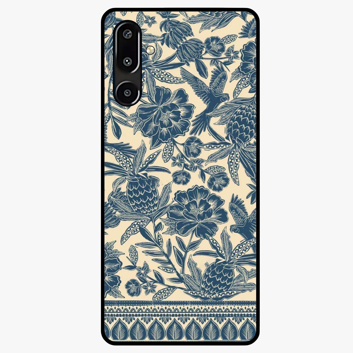 Heirloom Wild Bloom Glass Case showing flat back view with vintage inspired wild flower artwork and glossy glass finish.