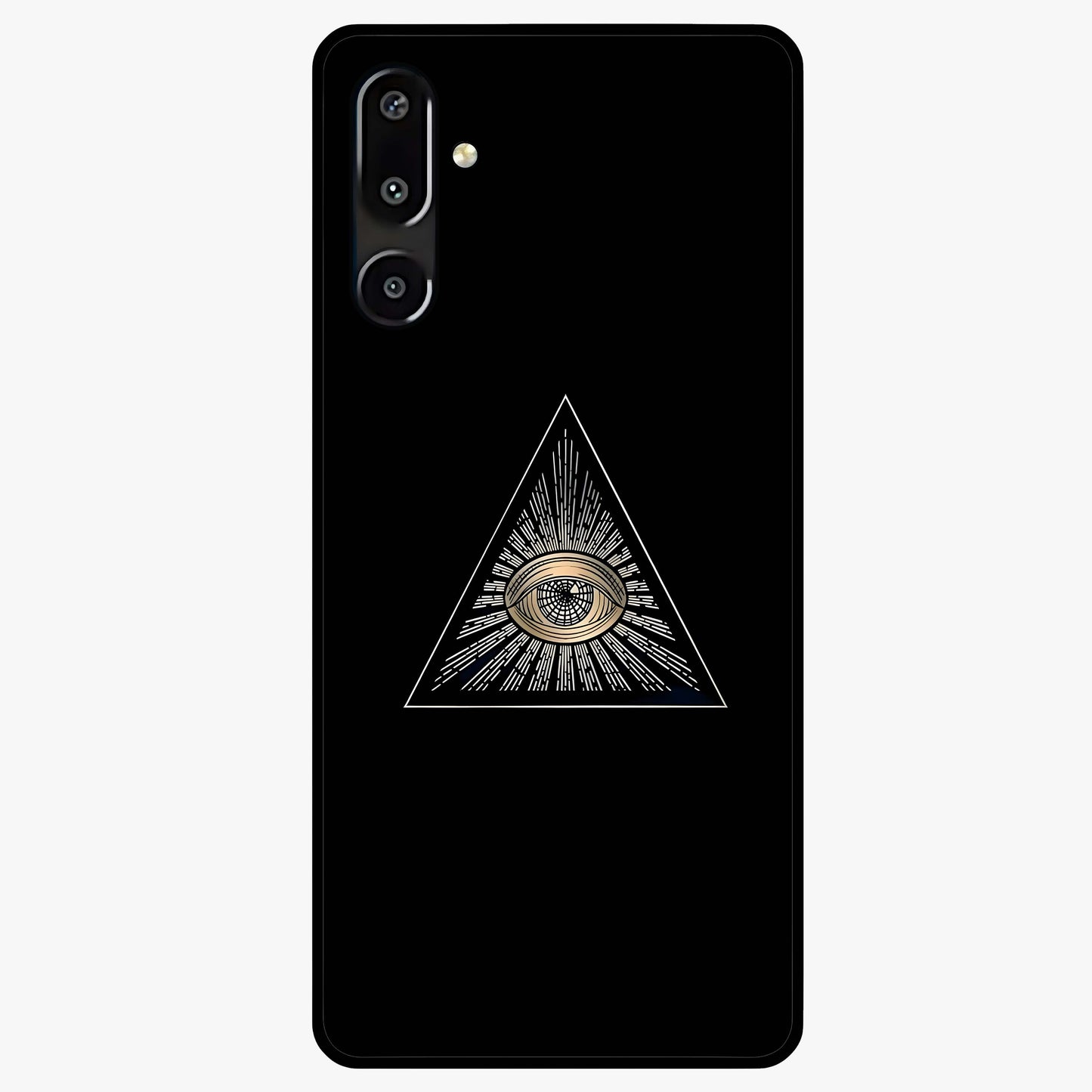 Illuminati Evil Glass Case showing flat back view with mysterious illuminati symbol artwork and glossy glass finish.
