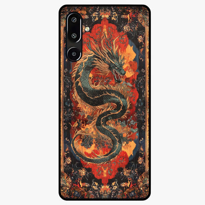 Inferno Dragon Soul Glass Case showing flat back view with fiery dragon artwork and glossy glass finish.