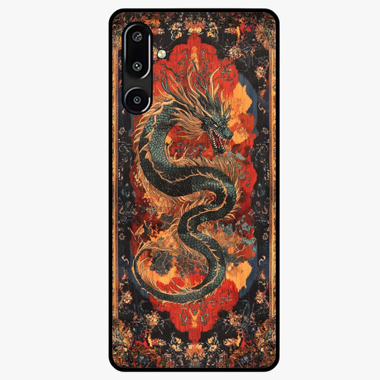 Inferno Dragon Soul Glass Case showing flat back view with fiery dragon artwork and glossy glass finish.