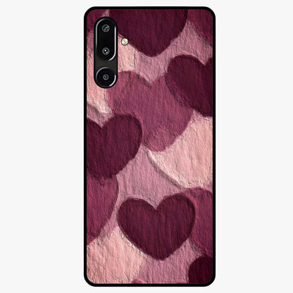 Layered Paper Hearts Glass Case showing flat back view with layered paper heart artwork and glossy glass finish.