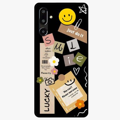 Lucky Aesthetic Collage Glass Case showing flat back view with trendy aesthetic collage artwork and glossy glass finish.