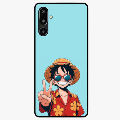 Luffy Summer Anime Vibe Glass Case showing flat back view with vibrant anime character artwork and glossy glass finish.