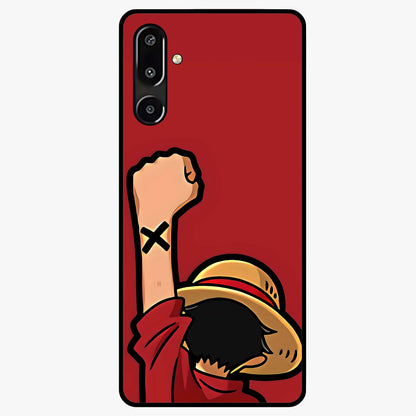 Luffy X Spirit Glass Case showing flat back view with bold anime character artwork and glossy glass finish.