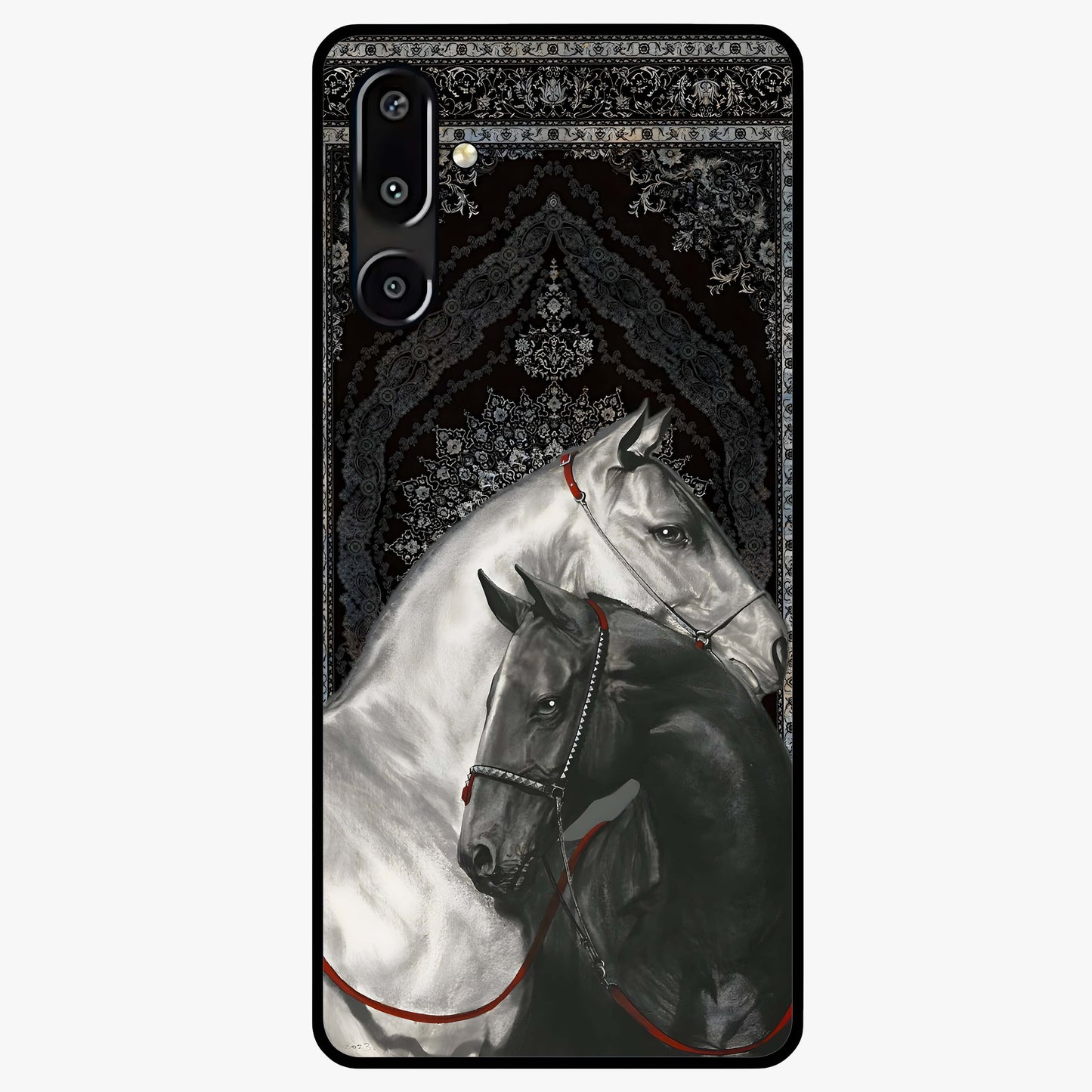 Majestic Ride Legacy Glass Case showing flat back view with powerful automotive inspired artwork and glossy glass finish.