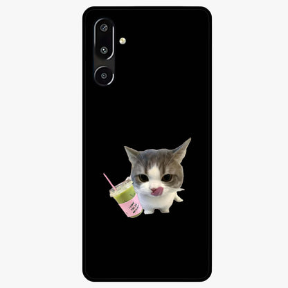Matcha Cat Style Glass Case showing flat back view with cute matcha themed cat artwork and glossy glass finish.