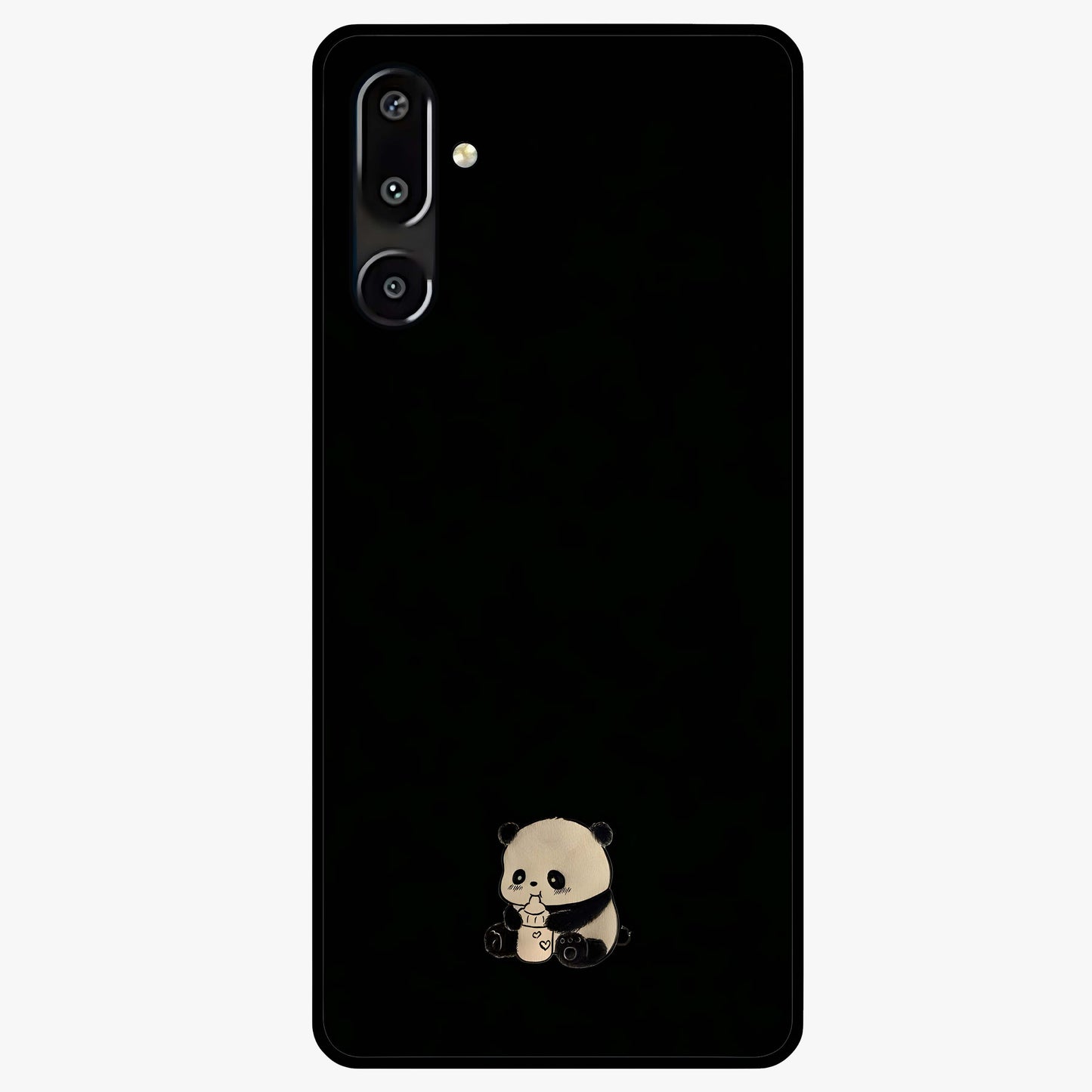 Midnight Panda Love Glass Case showing flat back view with cute panda themed artwork and glossy glass finish.