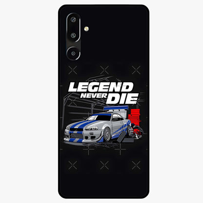 Midnight Racing Legacy Glass Case showing flat back view with sleek racing inspired artwork and glossy glass finish.