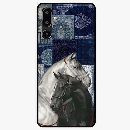 Midnight Stallion Blues Glass Case showing flat back view with majestic horse artwork and glossy glass finish.