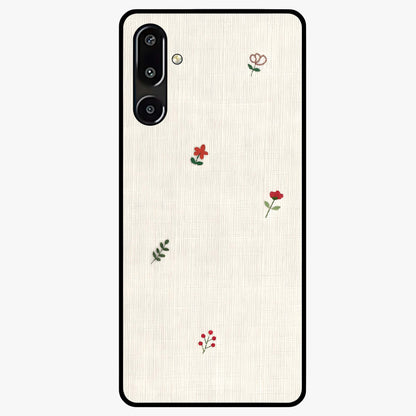 Minimal Petal Whispers Glass Case showing flat back view with soft minimal floral artwork and glossy glass finish.