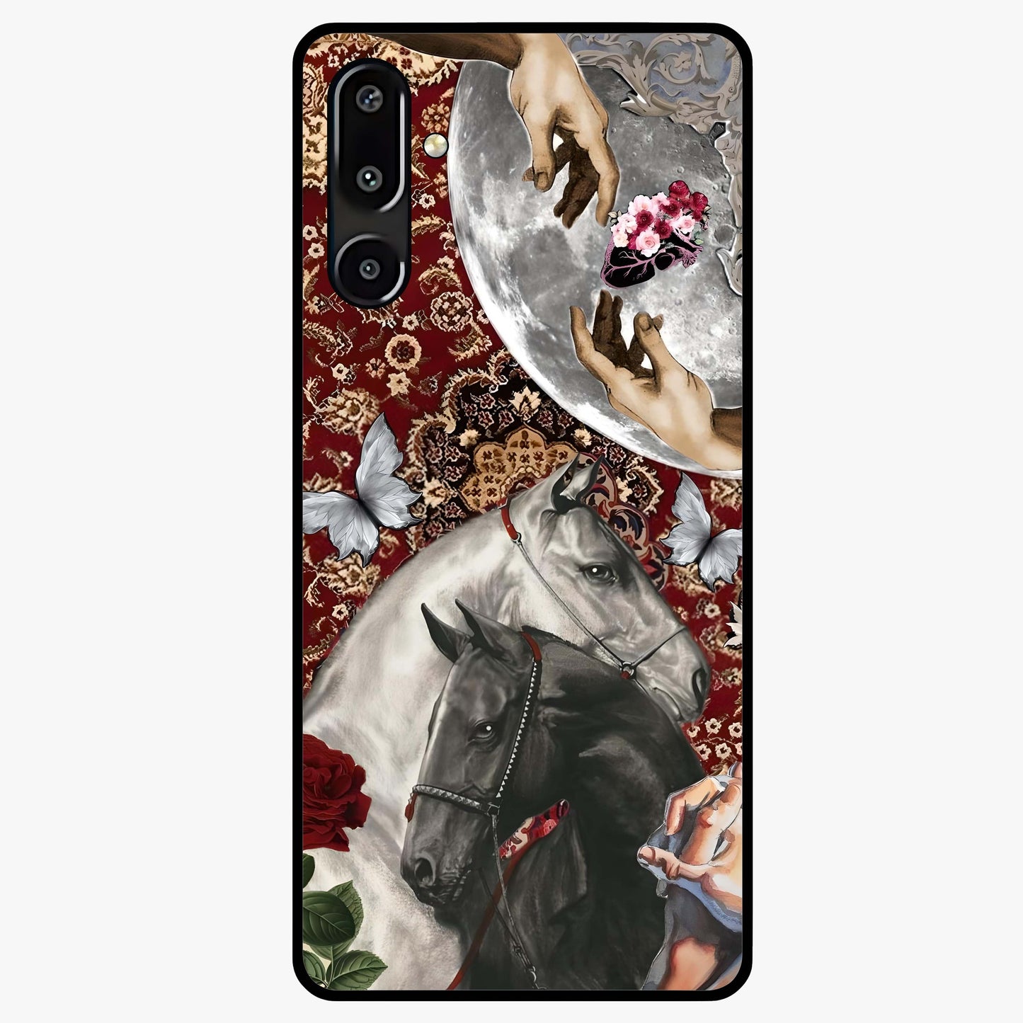 Moonlit Royal Stallion Glass Case showing flat back view with majestic horse under moonlight artwork and glossy glass finish.