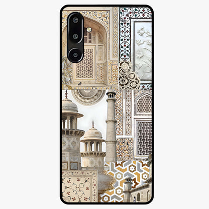 Mughal Marble Legacy Glass Case showing flat back view with intricate Mughal inspired marble pattern and glossy glass finish.