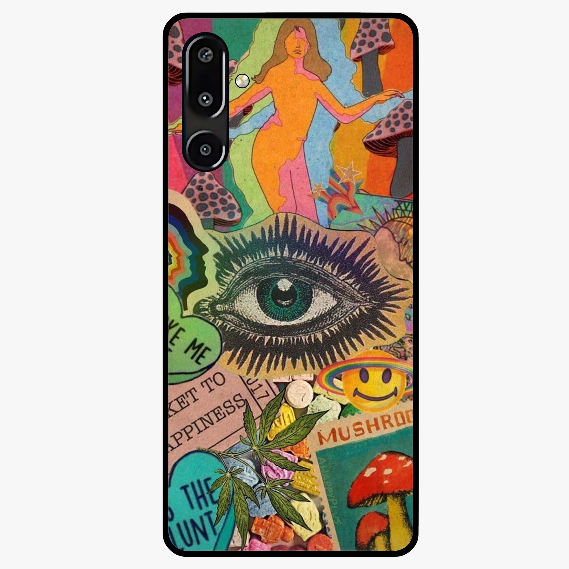 Mystic Eye Wonderland Glass Case showing flat back view with mystical eye themed artwork and glossy glass finish.